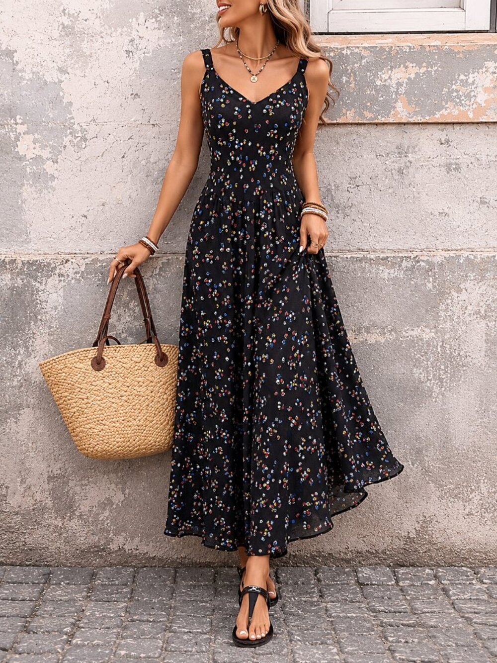 Handmade Polka Dot Sheer Midi A-line Dress Size Small Black